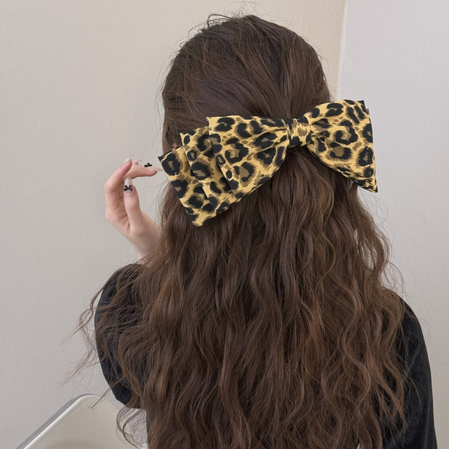 2 Piece Leopard Bow Hair Clip Leopard / One Size Apparel and Accessories