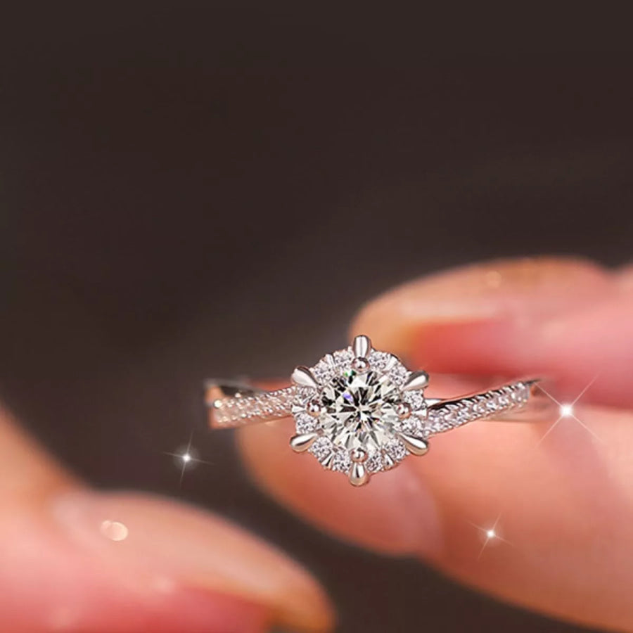 2 Piece Moissanite 925 Sterling Silver Ring Silver / One Size Apparel and Accessories