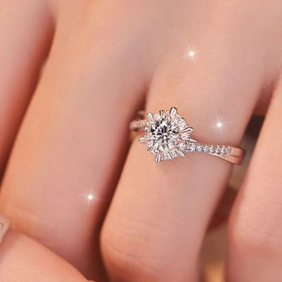 2 Piece Moissanite 925 Sterling Silver Ring Silver / One Size Apparel and Accessories