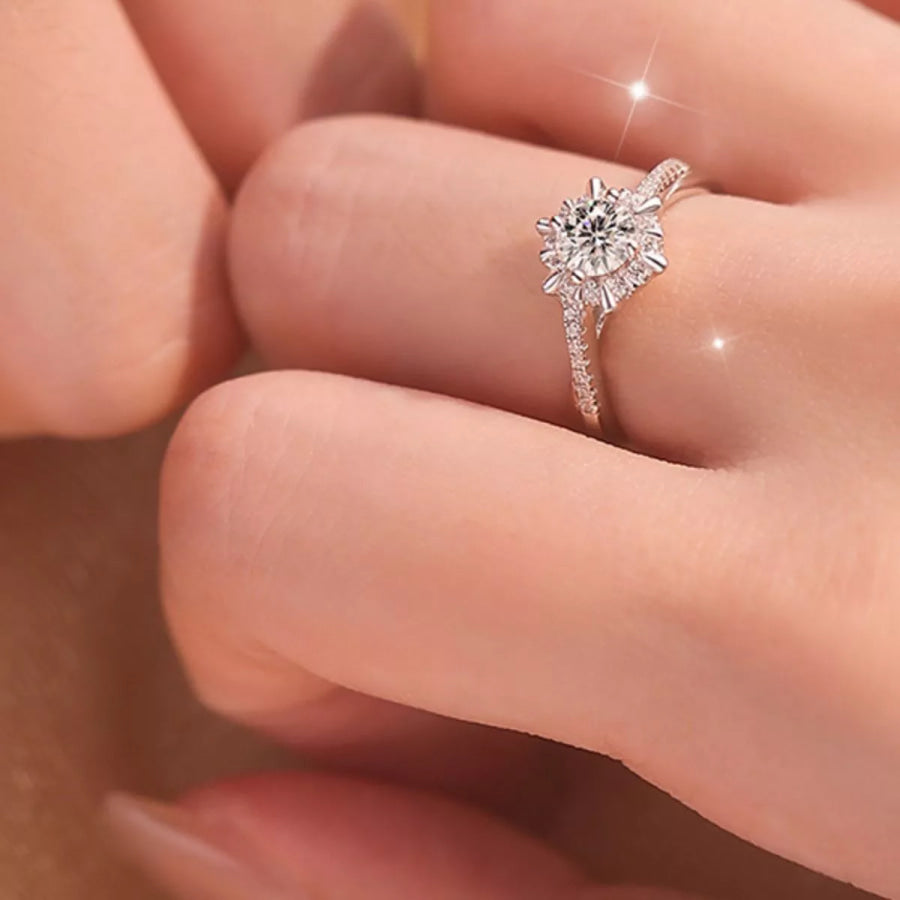 2 Piece Moissanite 925 Sterling Silver Ring Silver / One Size Apparel and Accessories
