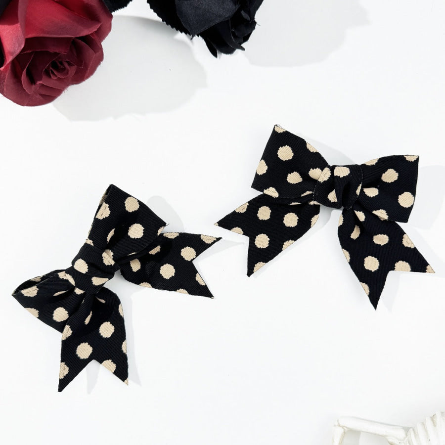 2-Piece Polka Dot Bow Hair Clip Black / One Size Apparel and Accessories