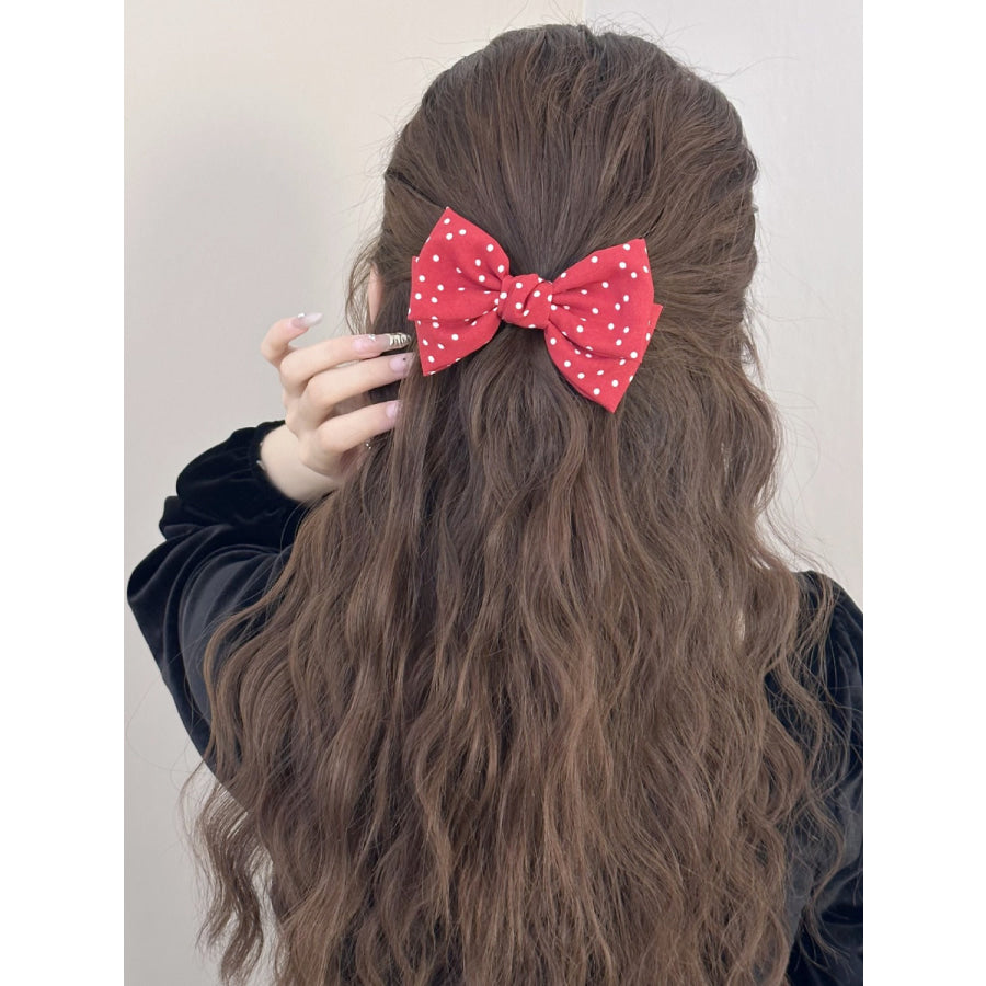 2-Piece Polka Dot Bow Hair Clip Deep Red / One Size Apparel and Accessories