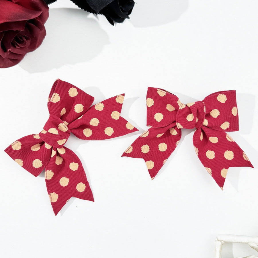 2-Piece Polka Dot Bow Hair Clip Deep Red / One Size Apparel and Accessories