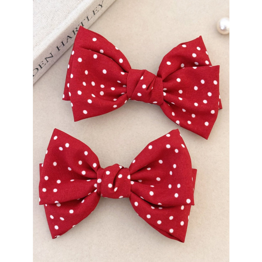 2-Piece Polka Dot Bow Hair Clip Deep Red / One Size Apparel and Accessories