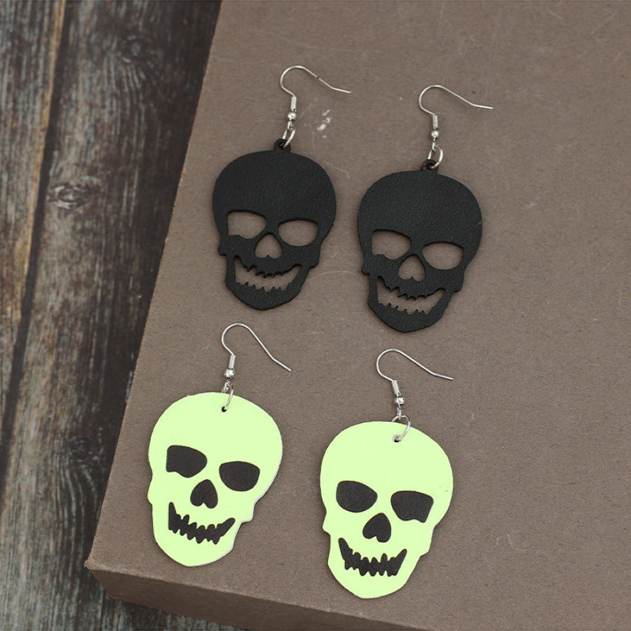 2 Piece PU Leather Skull Dangle Earrings Black / One Size Apparel and Accessories