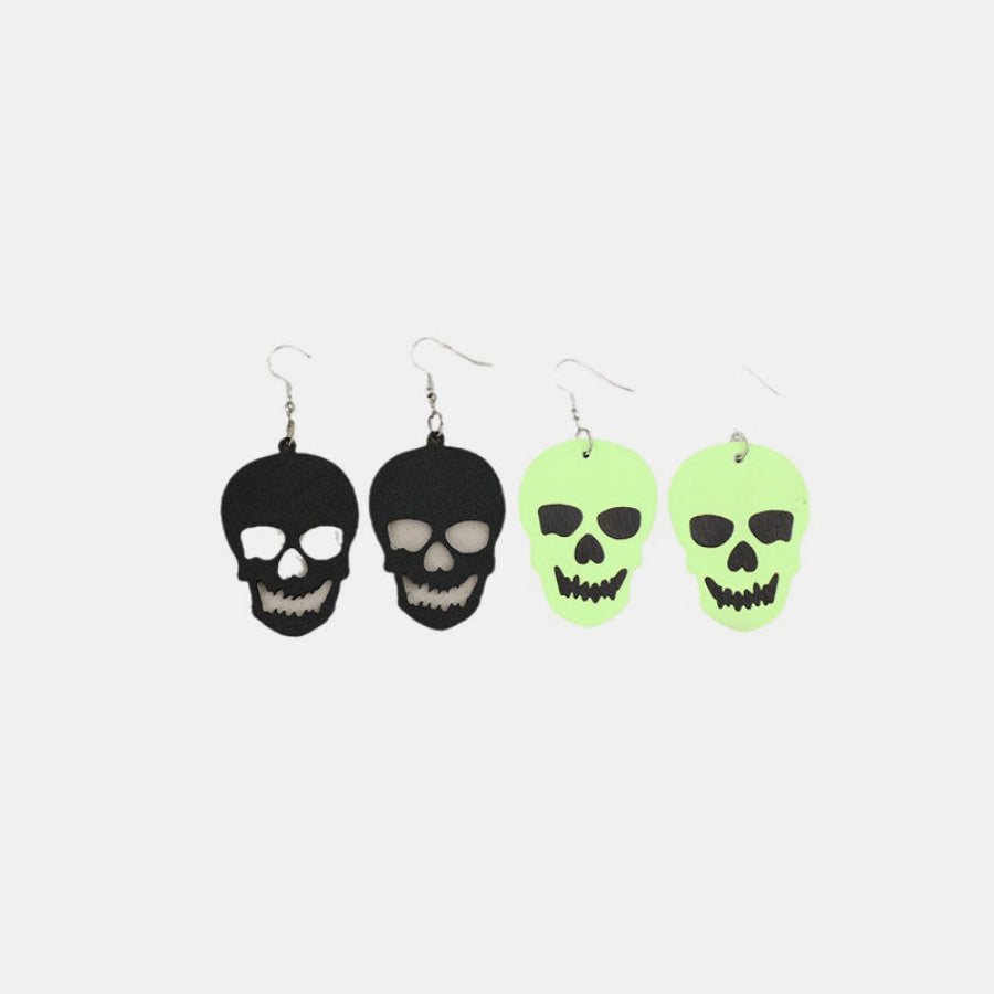 2 Piece PU Leather Skull Dangle Earrings Black / One Size Apparel and Accessories