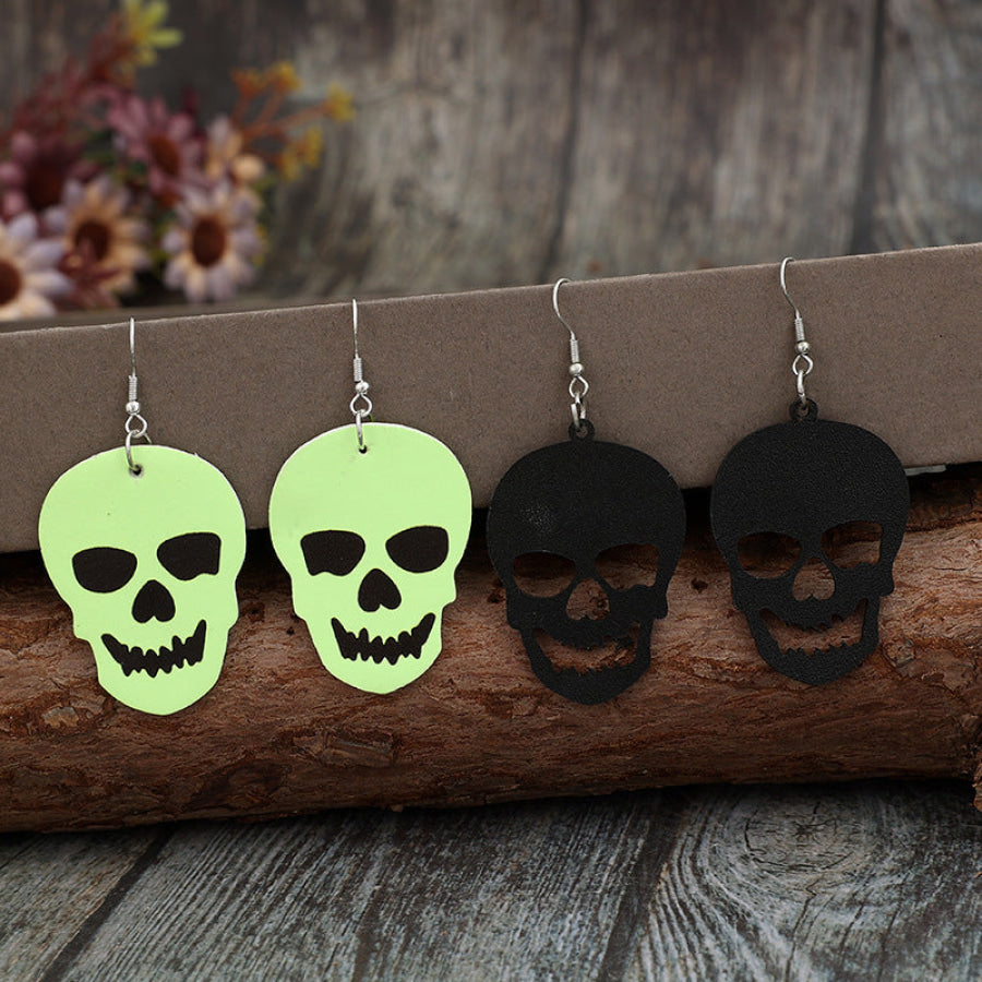 2 Piece PU Leather Skull Dangle Earrings Black / One Size Apparel and Accessories