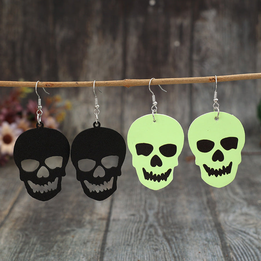 2 Piece PU Leather Skull Dangle Earrings Black / One Size Apparel and Accessories