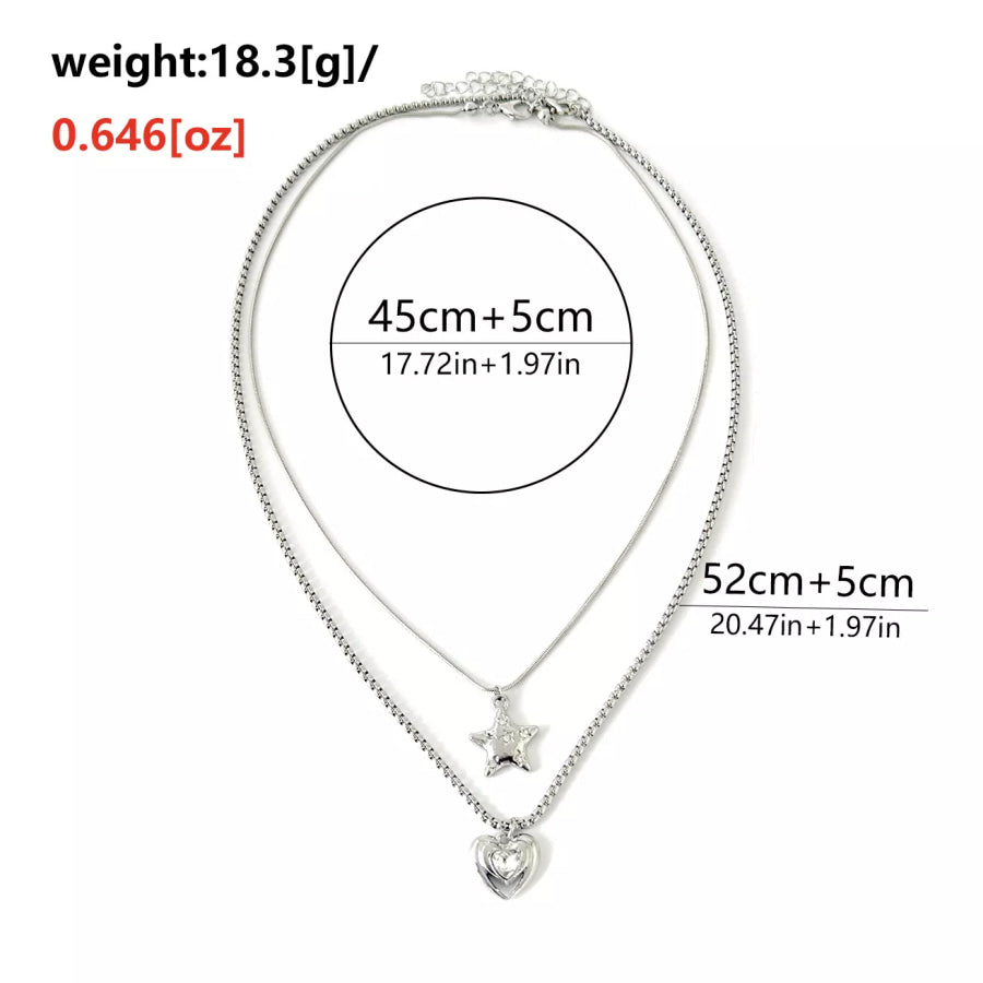 2-Piece Star and Heart Pendant Necklace Silver / onesize Apparel and Accessories