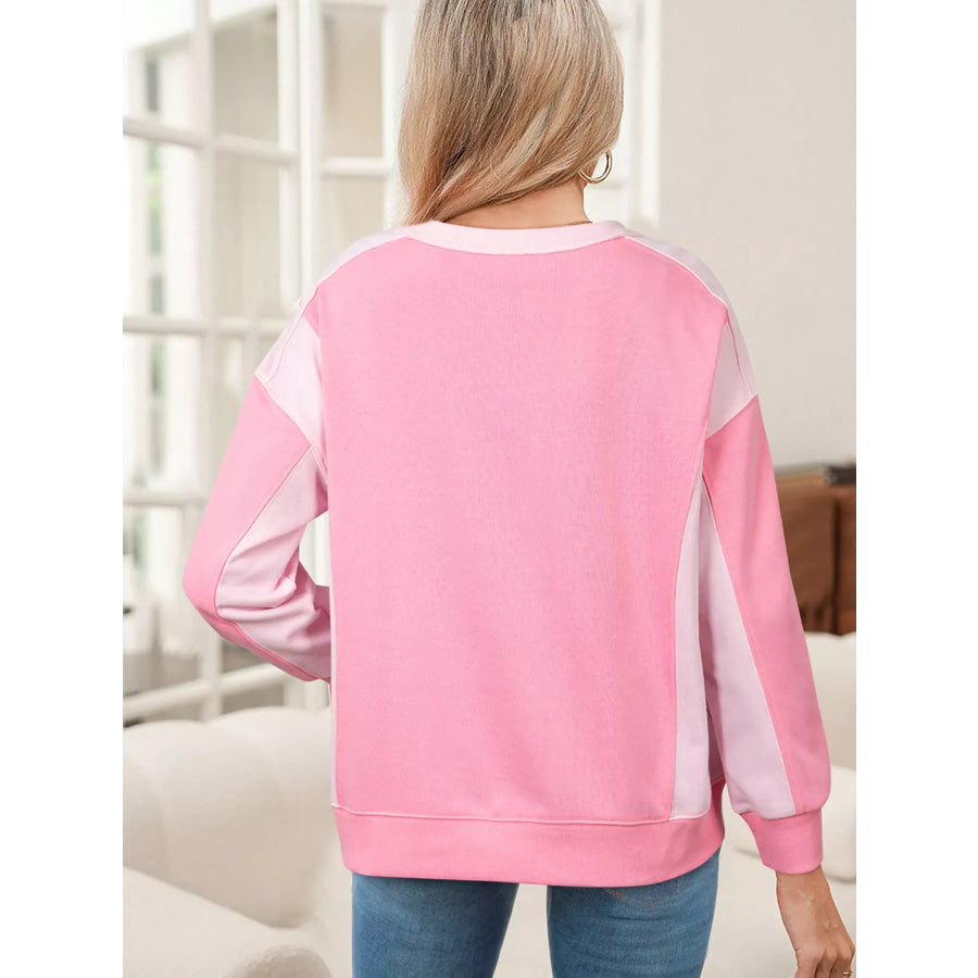 2-tone Color Block Patchwork Drop Shoulder Sweatshirt Apparel and Accessories