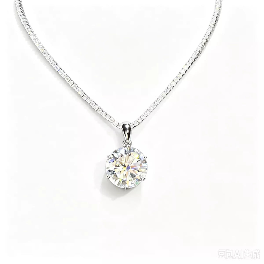 20 Carat 925 Sterling Silver Moissanite Pendant Necklace / One Size Apparel and Accessories
