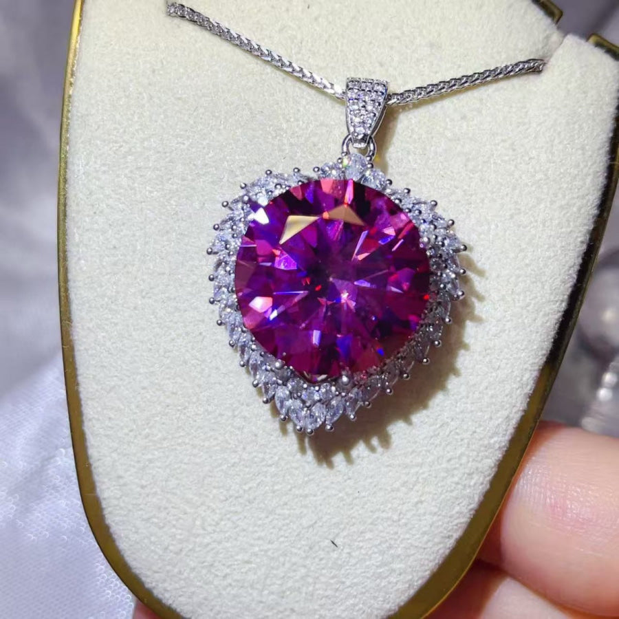 20 Carat Moissanite 925 Sterling Silver Pendant Necklace Silver / One Size Apparel and Accessories