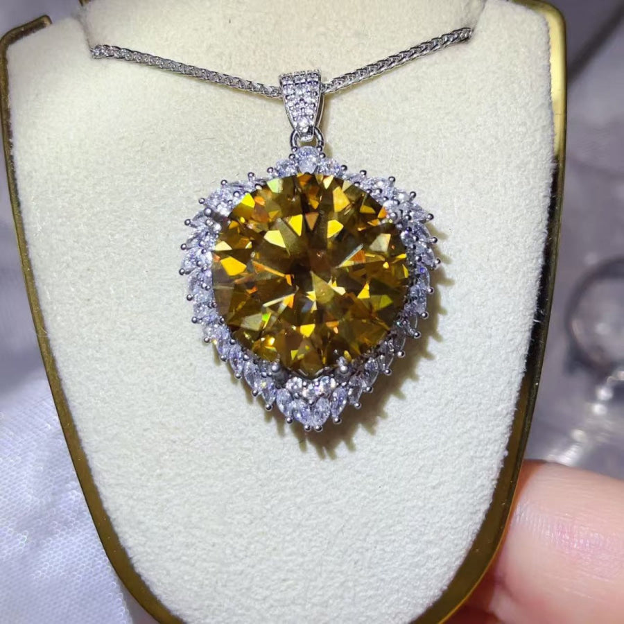 20 Carat Moissanite 925 Sterling Silver Pendant Necklace Silver / One Size Apparel and Accessories