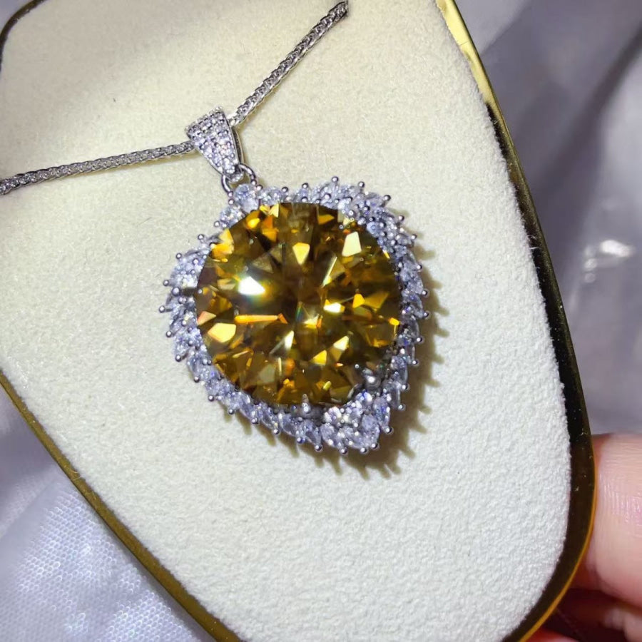 20 Carat Moissanite 925 Sterling Silver Pendant Necklace Silver / One Size Apparel and Accessories