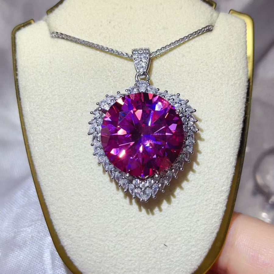 20 Carat Moissanite 925 Sterling Silver Pendant Necklace Silver / One Size Apparel and Accessories