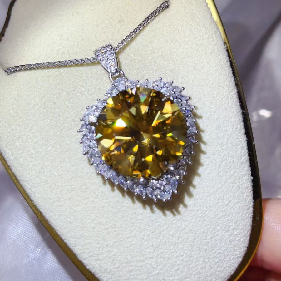20 Carat Moissanite 925 Sterling Silver Pendant Necklace Silver / One Size Apparel and Accessories