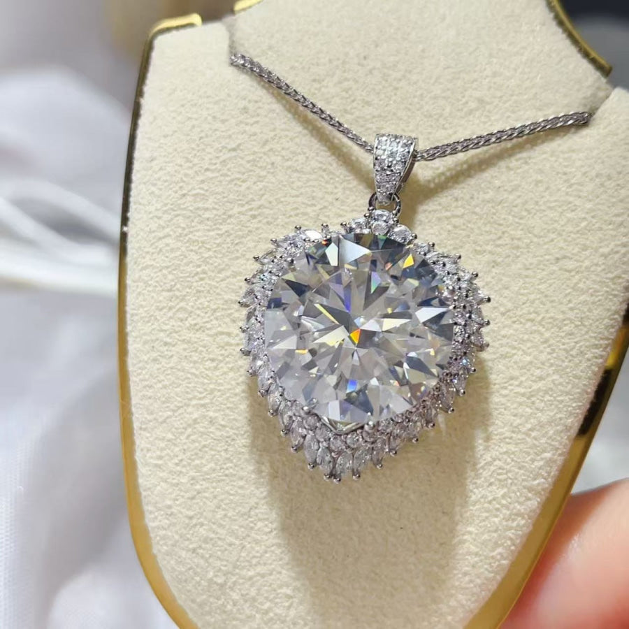 20 Carat Moissanite 925 Sterling Silver Pendant Necklace Silver / One Size Apparel and Accessories