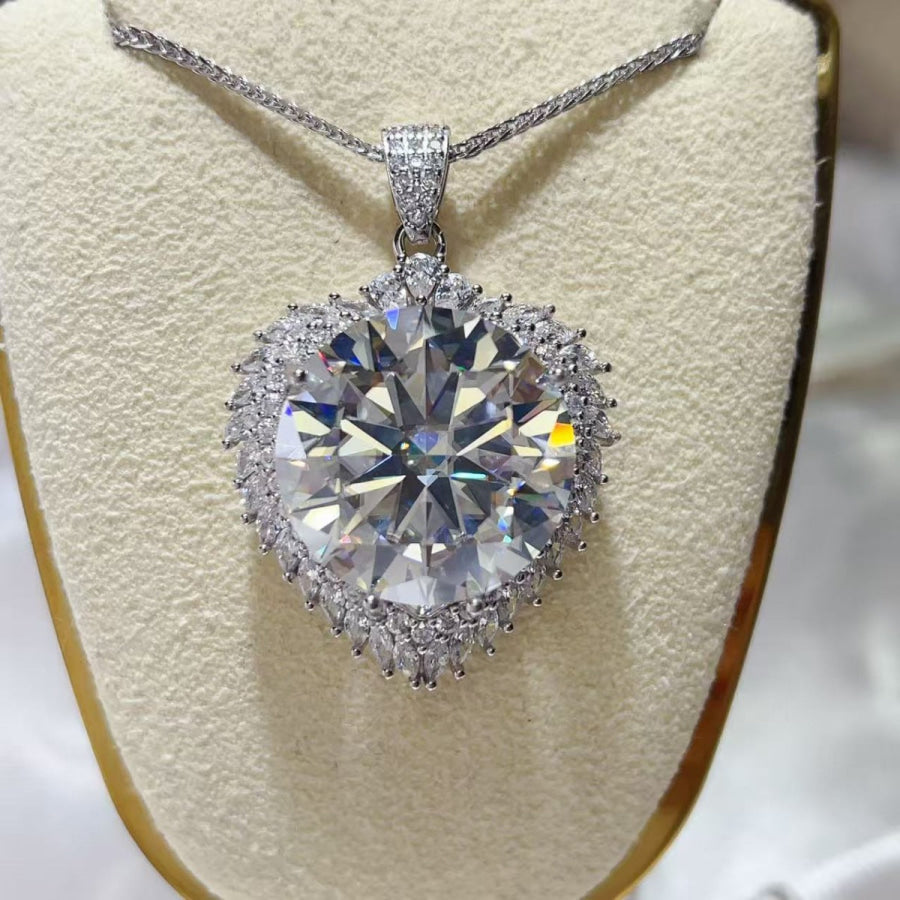 20 Carat Moissanite 925 Sterling Silver Pendant Necklace Silver / One Size Apparel and Accessories