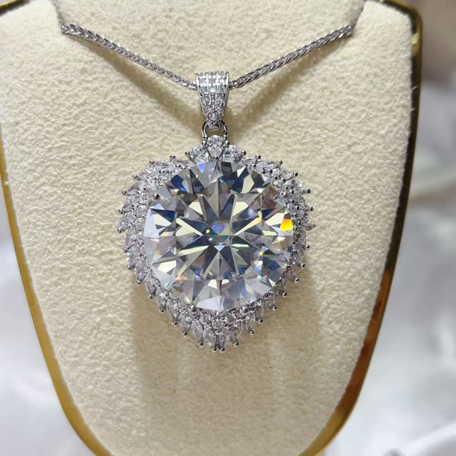 20 Carat Moissanite 925 Sterling Silver Pendant Necklace Silver / One Size Apparel and Accessories