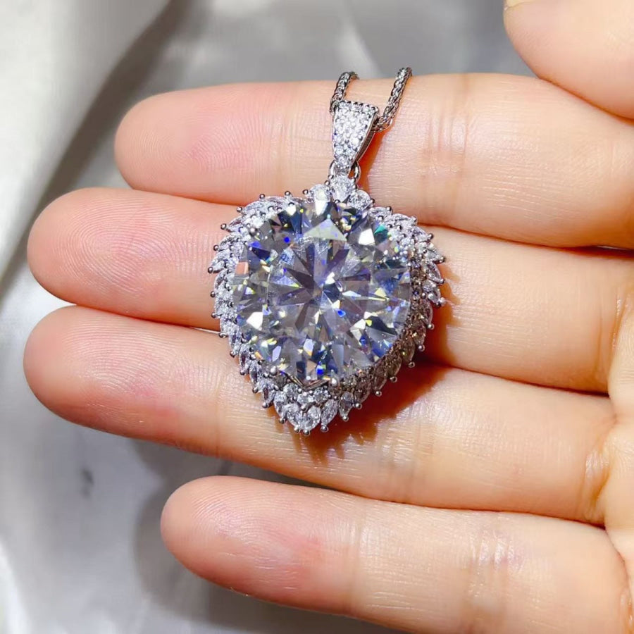 20 Carat Moissanite 925 Sterling Silver Pendant Necklace Silver / One Size Apparel and Accessories