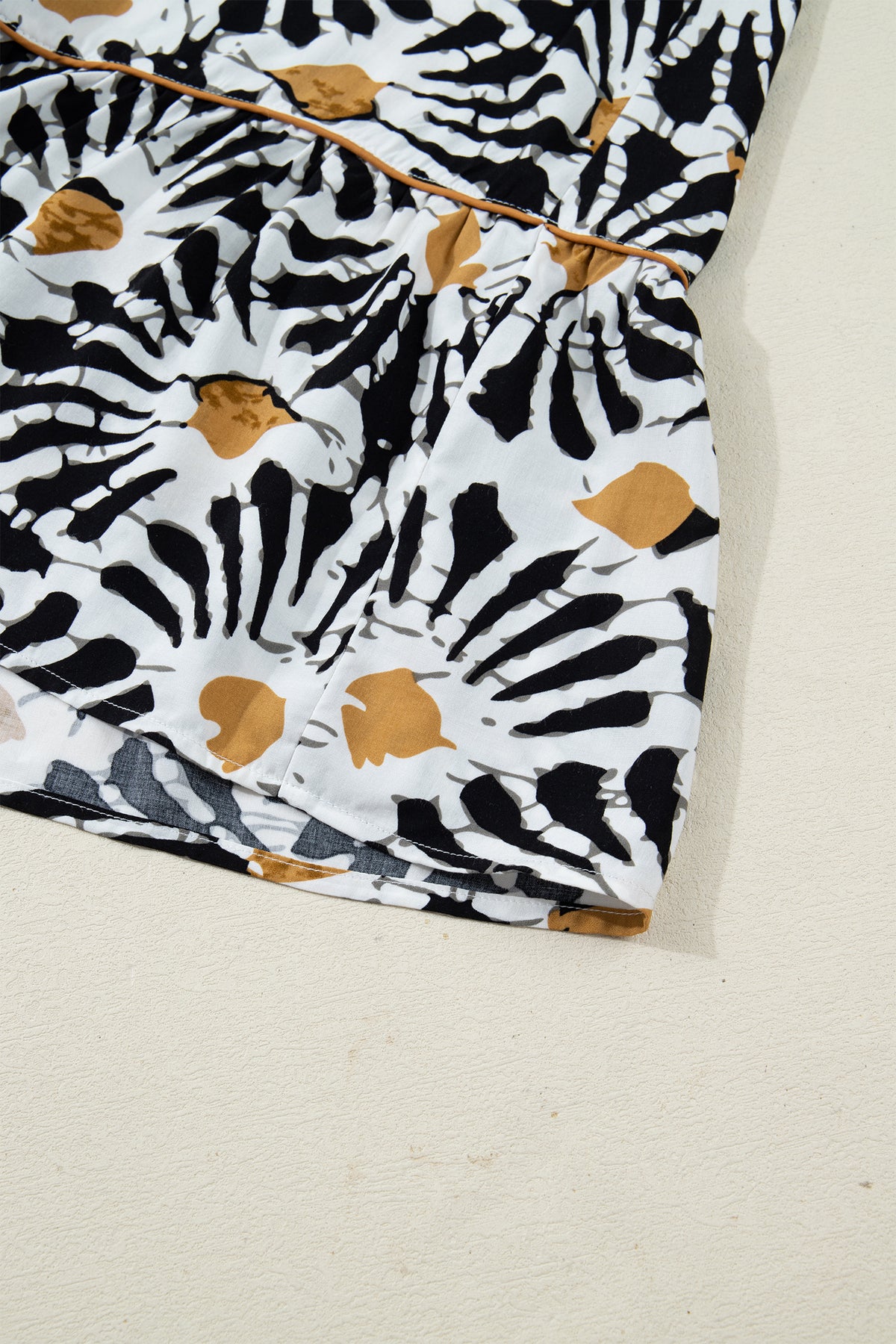 Black Abstract Floral Print Split V Neck Long Dress with Sleeves