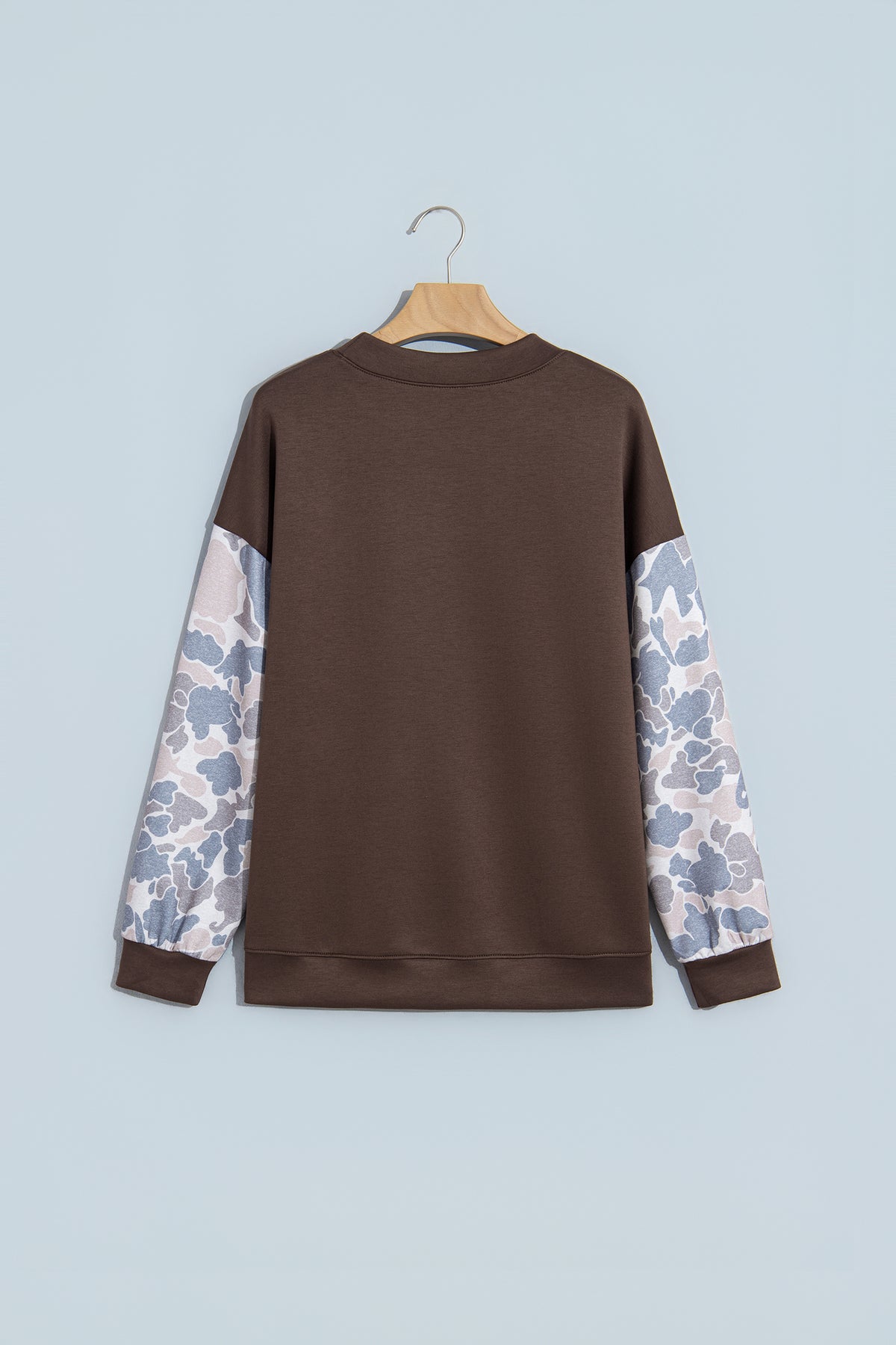 Coffee Camouflage Sleeve Crewneck Baggy Pullover Sweatshirt