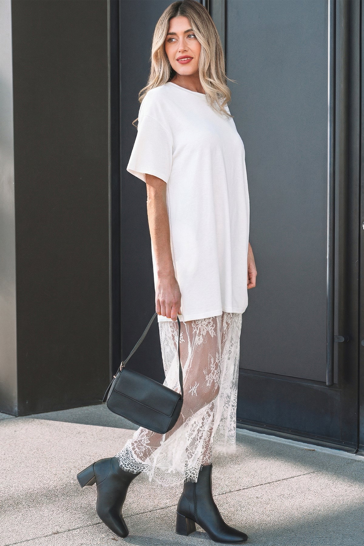 White Floral Patchwork Short Sleeve T Shirt Loose Maxi Dress