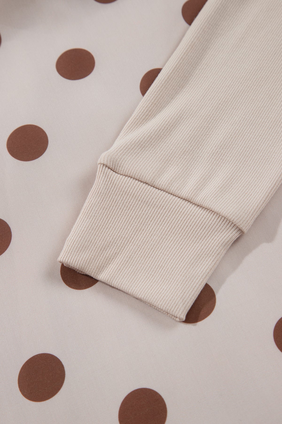 Beige Polka Dot Midi Long Sleeve Dress