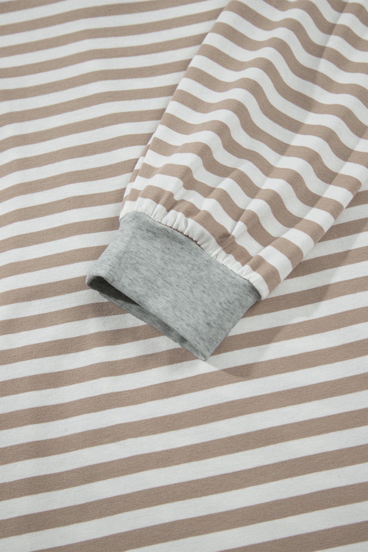 Brown Stripe Striped Colorblock Cuffs Round Neck Long Sleeve Shift Dress