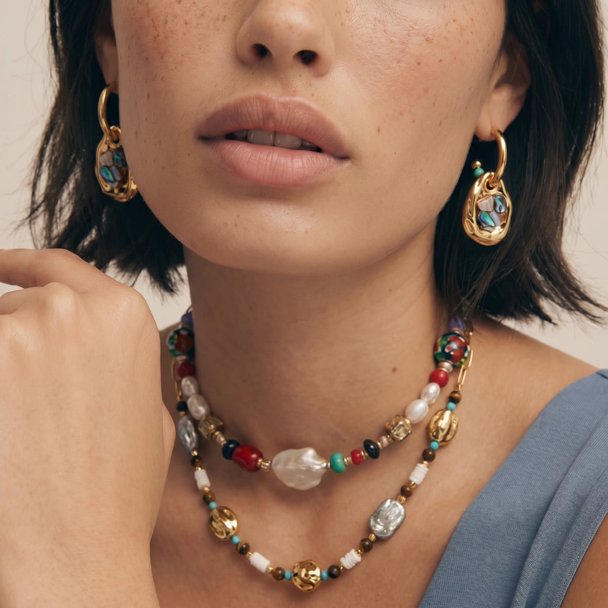 Shell Mosaic Convertible Hoops by Sandee Rain