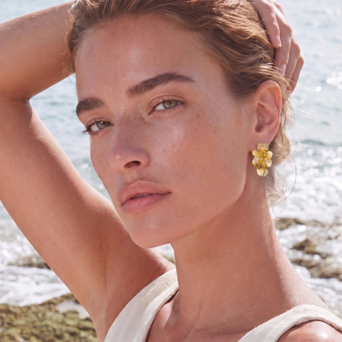 Golden Bloom Double Earrings by Sandee Rain