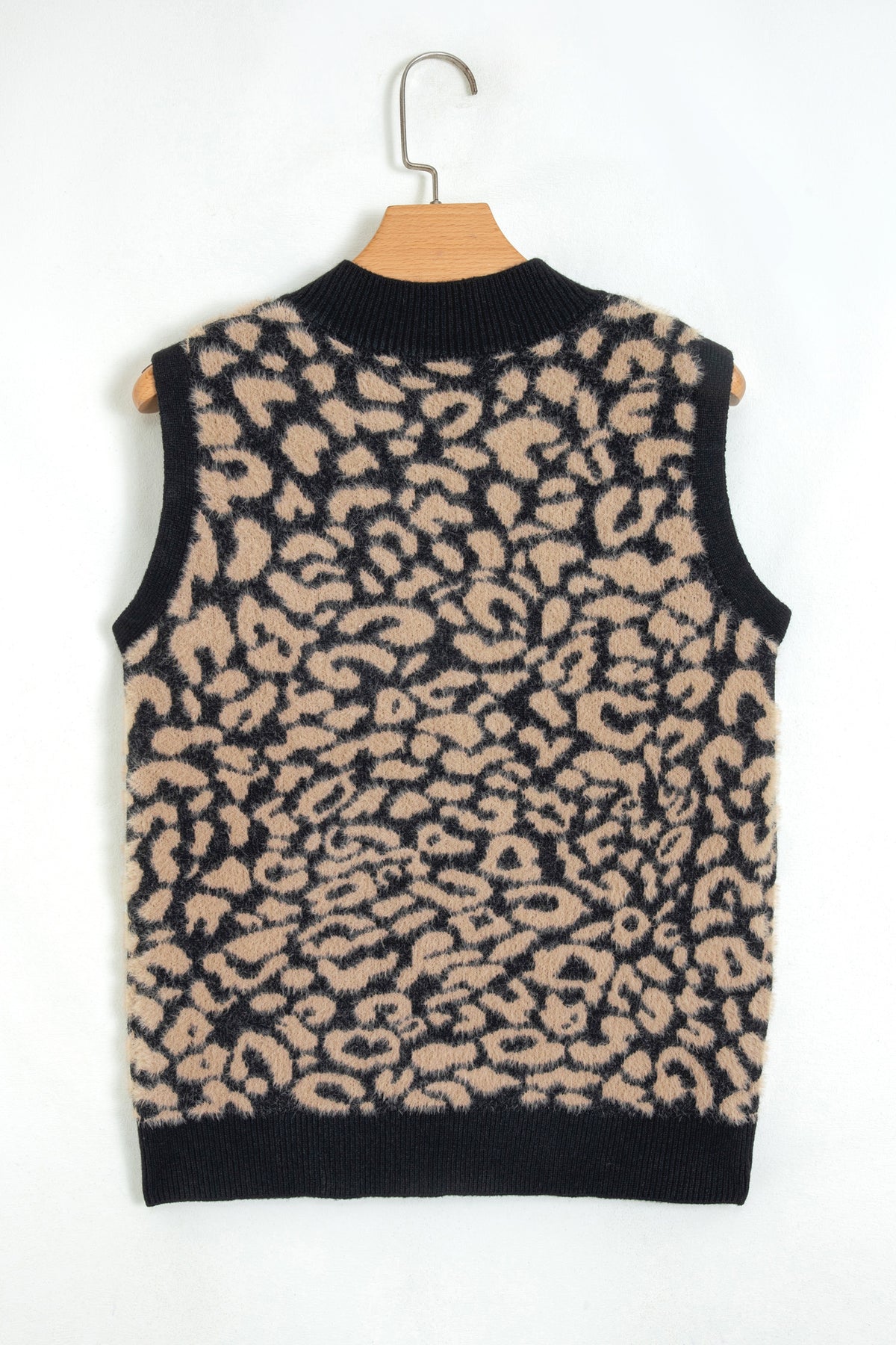 Pink Leopard Print Knit Sleeveless Regular Wash Sweater Vest