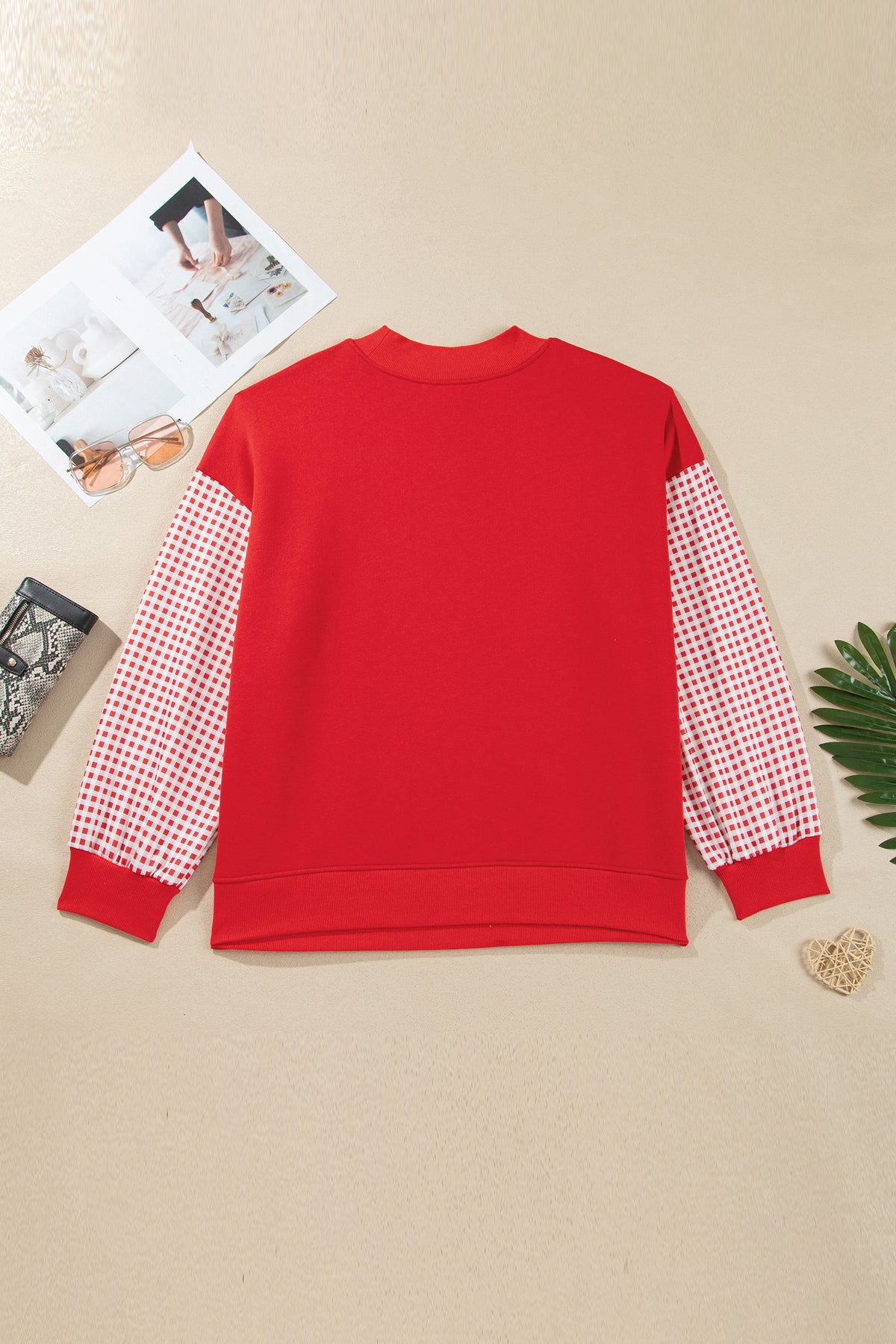 Black Patchwork Plaid Loose Fit Long Sleeve Plus Size Sweatshirt