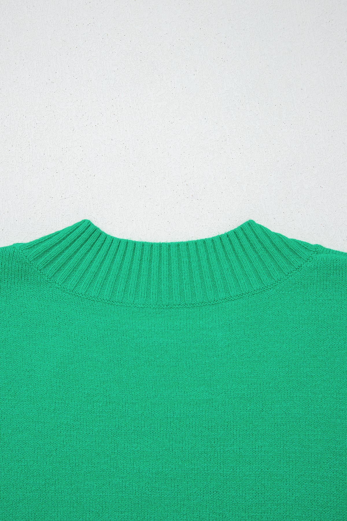 Beau Blue Solid Color Ribbed Trim Round Neck Ruffle Short Sleeve Sweater