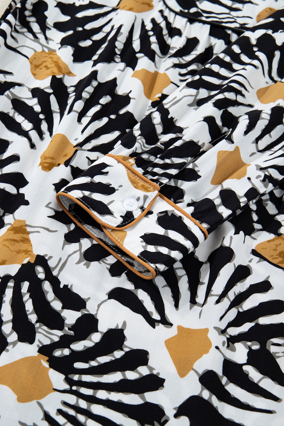 Black Abstract Floral Print Split V Neck Long Dress with Sleeves