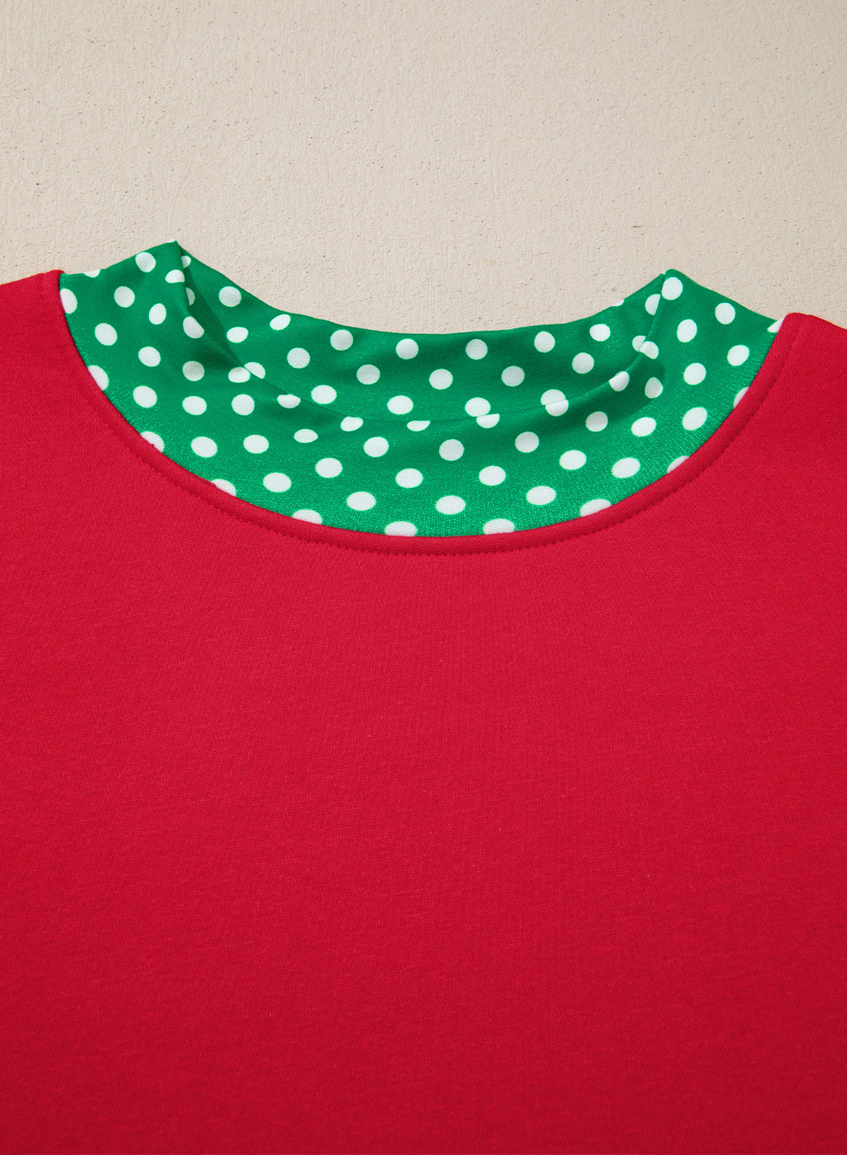 Racing Red Polka Dot Patchwork Round Neck Plus Size Sweatshirt