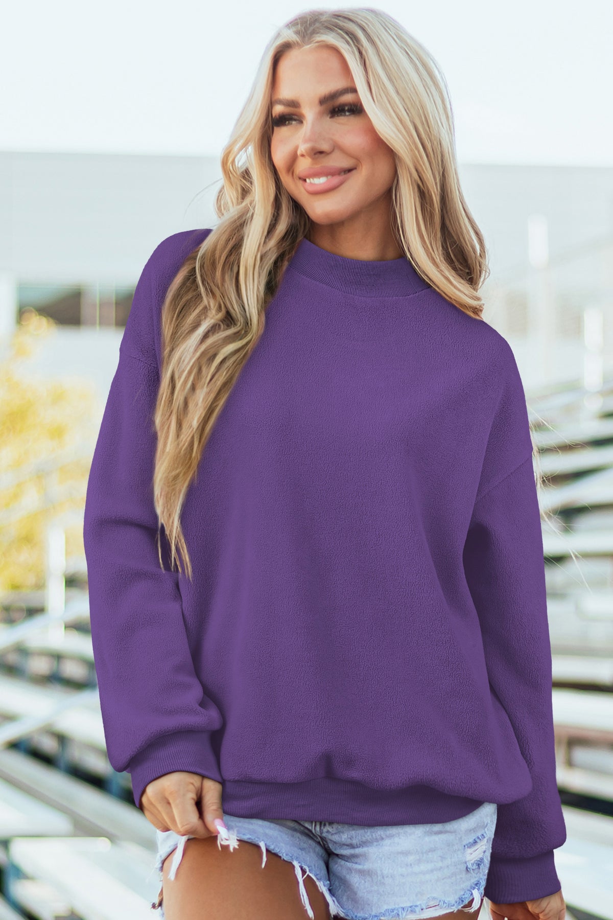 Bluing Oversize Drop Shoulder Reversible Mock Neck Sweatshirt