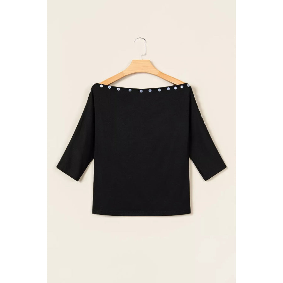 3/4 Sleeve Button Detail Off Shoulder Top Apparel and Accessories