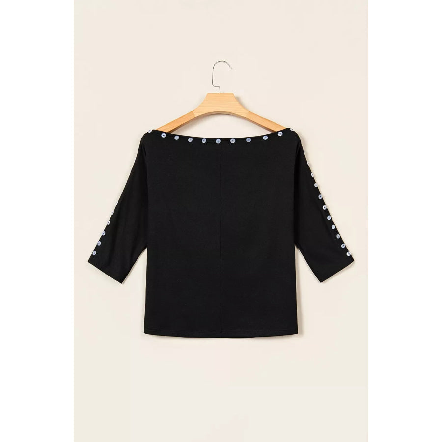 3/4 Sleeve Button Detail Off Shoulder Top Apparel and Accessories