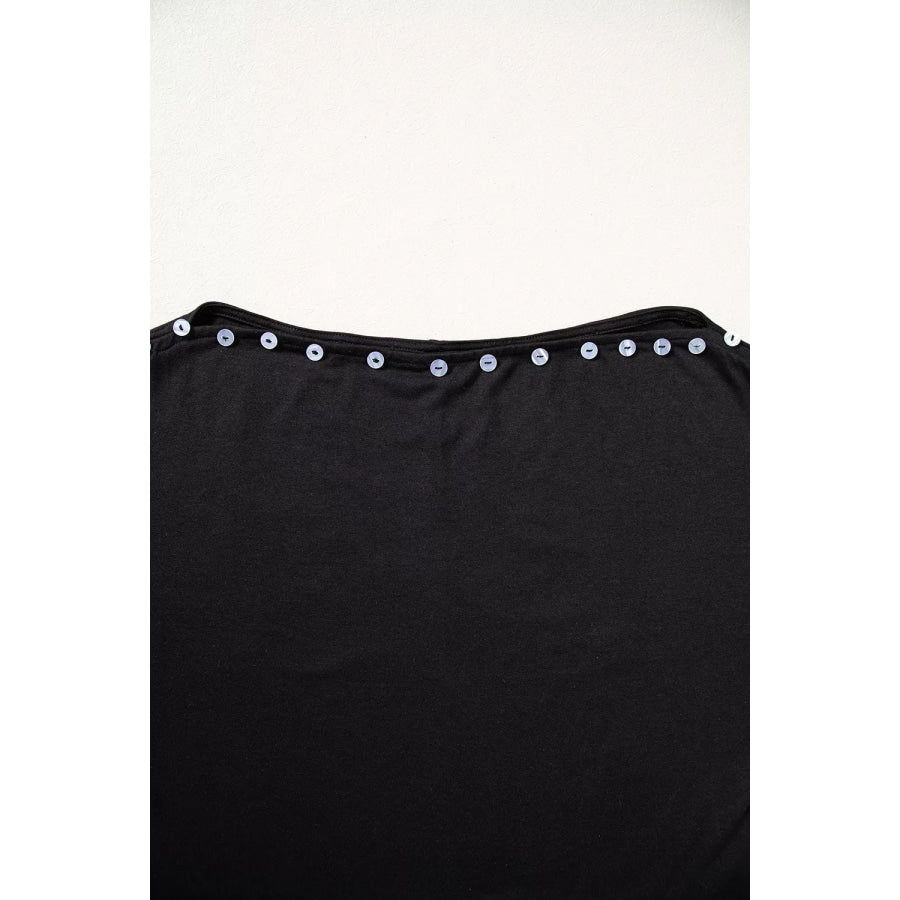 3/4 Sleeve Button Detail Off Shoulder Top Apparel and Accessories
