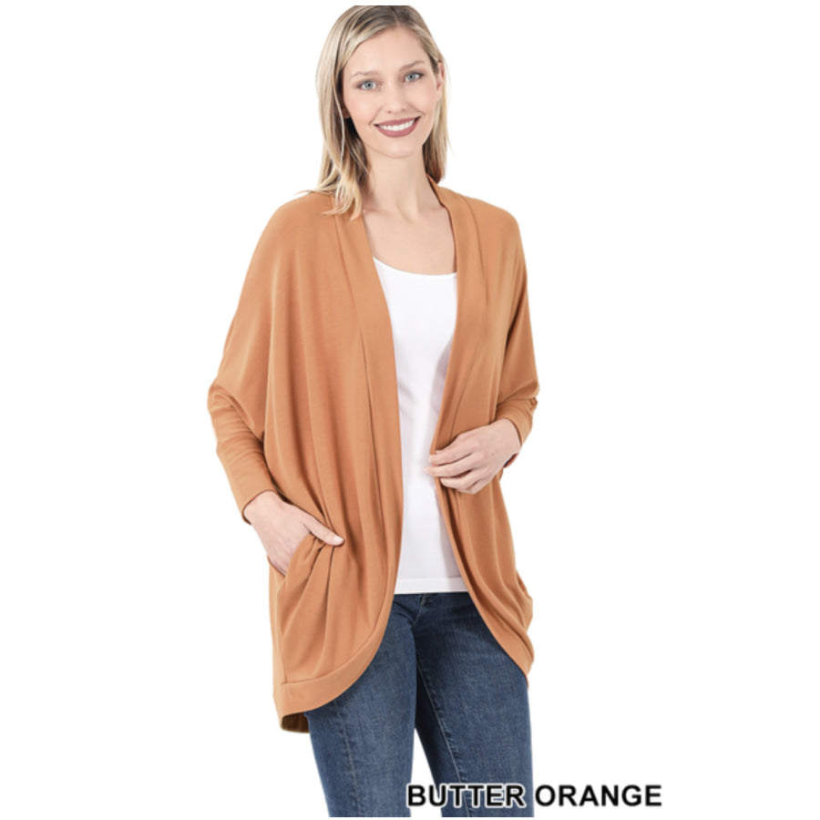 NEW! 3/4 Sleeve Crepe Cocoon Wrap Cardigan S / Butter Orange Coverups