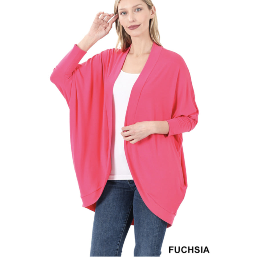 NEW! 3/4 Sleeve Crepe Cocoon Wrap Cardigan S / Fuchsia Coverups