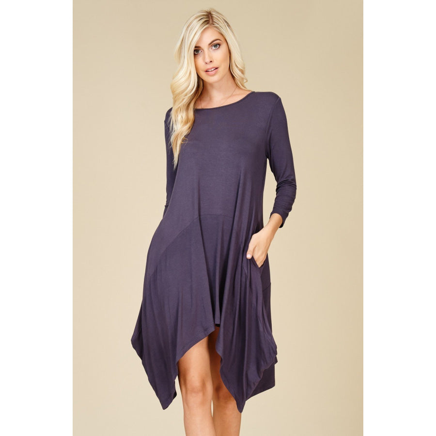 3/4 Sleeve Midi Dress With Pockets S / Slate Dresses