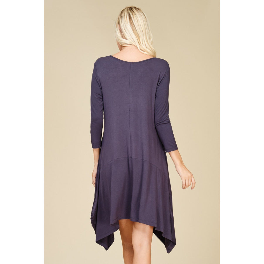 3/4 Sleeve Midi Dress With Pockets Dresses