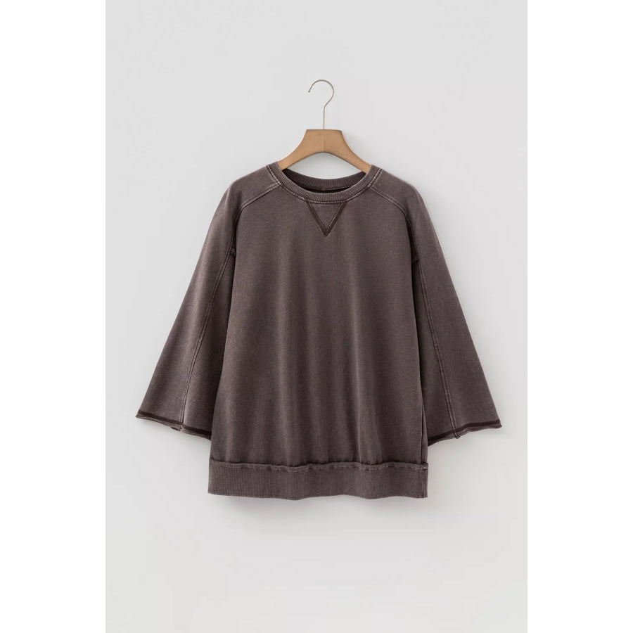 3/4 Sleeve Mineral Wash Loose Cotton Top Apparel and Accessories