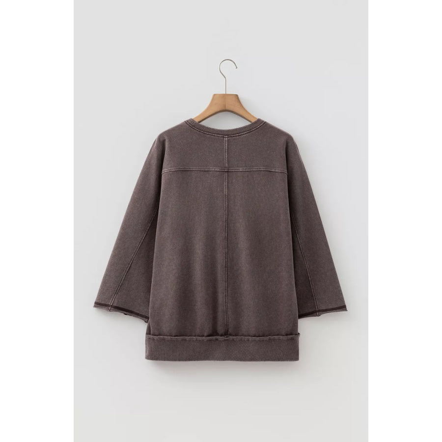 3/4 Sleeve Mineral Wash Loose Cotton Top Apparel and Accessories