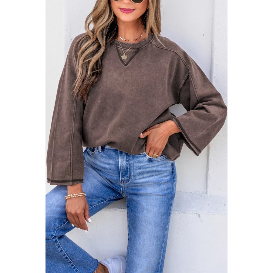 3/4 Sleeve Mineral Wash Loose Cotton Top Apparel and Accessories