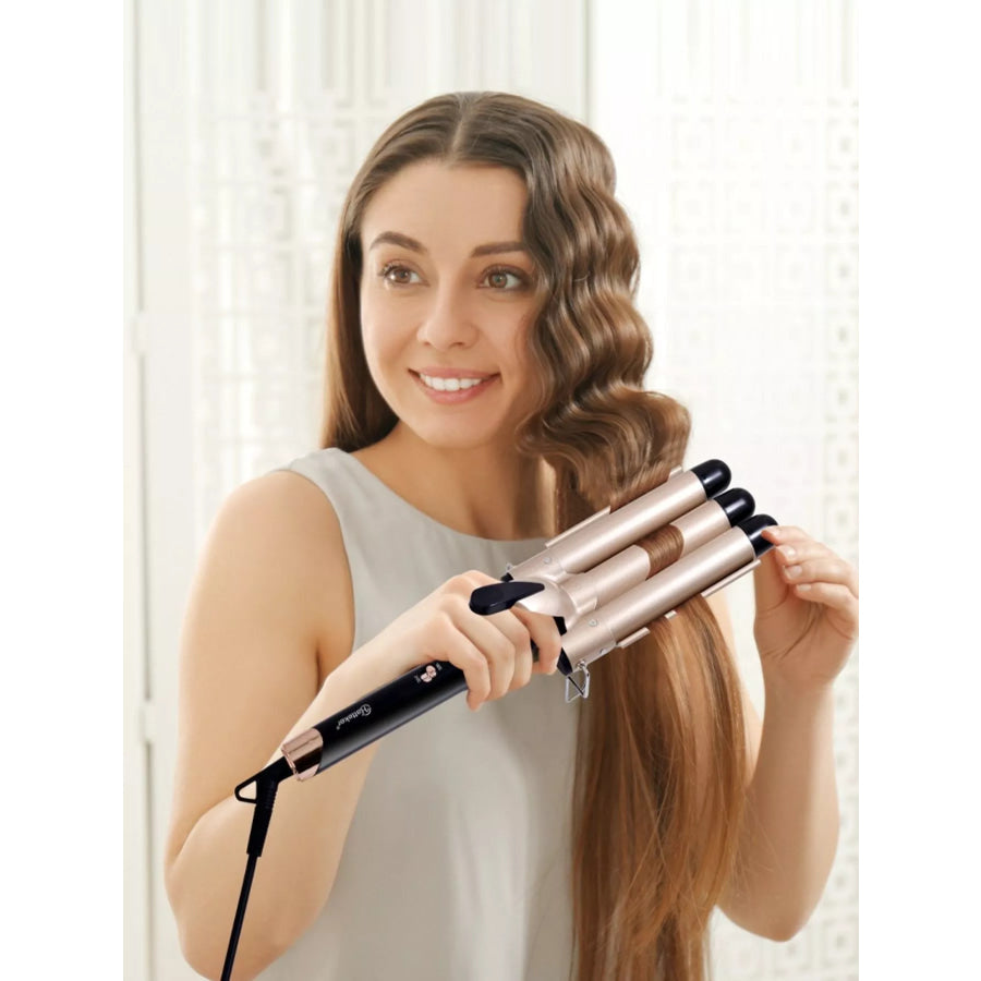 3-Barrel Instant Waver Curling Iron Gold / European plug Apparel and Accessories
