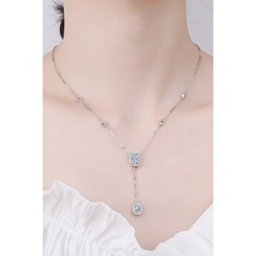 3 Carat 925 Sterling Silver Double Drop Pendant Necklace Silver / One Size Apparel and Accessories