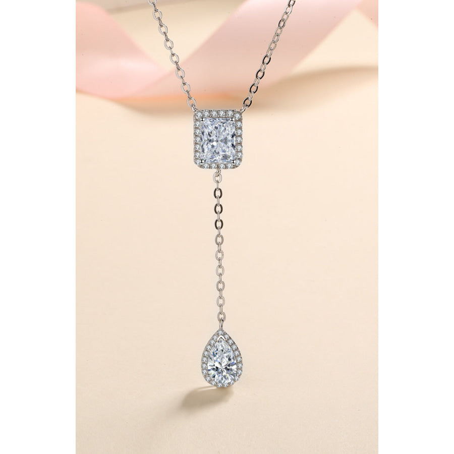 3 Carat 925 Sterling Silver Double Drop Pendant Necklace Silver / One Size Apparel and Accessories